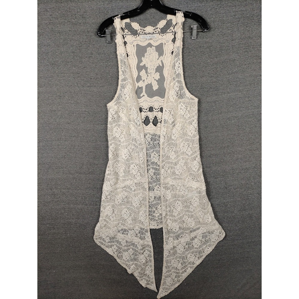 Haute Monde Womens Cardigan‎ Small White Lace Crochet Long Duster Boho Festival